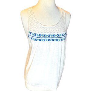 Poofter Lace Relaxed Boho Tank Top White Lightweight Green Blue Crochet Small